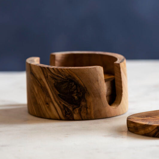 Set of 4 Olive Wood Coasters Kora
