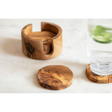 Set of 4 Olive Wood Coasters Kora
