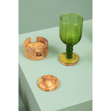 Set of 4 Olive Wood Coasters Kora