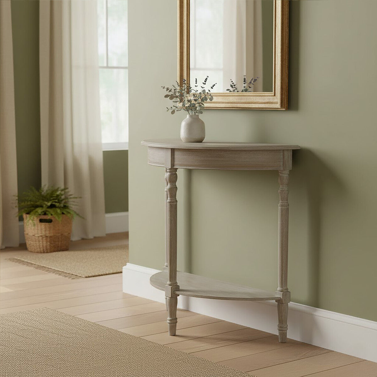 Heritage Natural Wash Wooden Half Moon Console Table