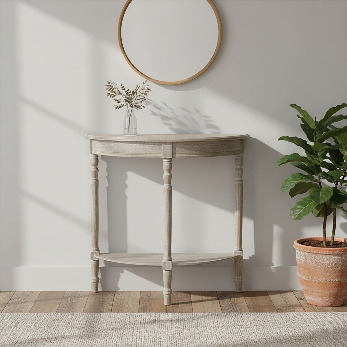 Heritage Natural Wash Wooden Half Moon Console Table