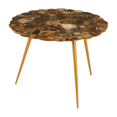 Natural Agate Stone Top Low Side Table with Gold Brass Tone Iron Legs | Relic