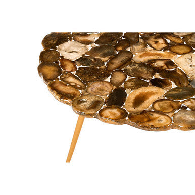 Natural Agate Stone Top Low Side Table with Gold Brass Tone Iron Legs | Relic