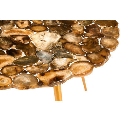 Natural Agate Stone Top Low Side Table with Gold Brass Tone Iron Legs | Relic