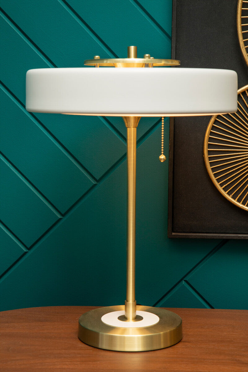 White Shade with Gold Finish Frame Table Lamp | Rogano