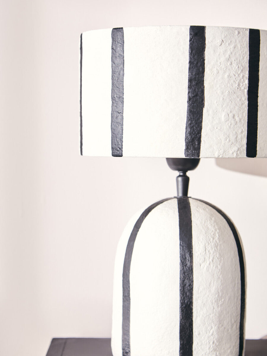 Black and White Stripe Papier Mache Table Lamp | Carta