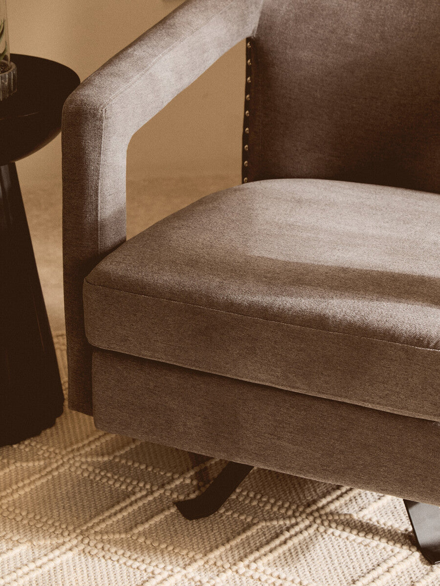 Hestia Ash Velvet Swivel Chair with Matte Black Base