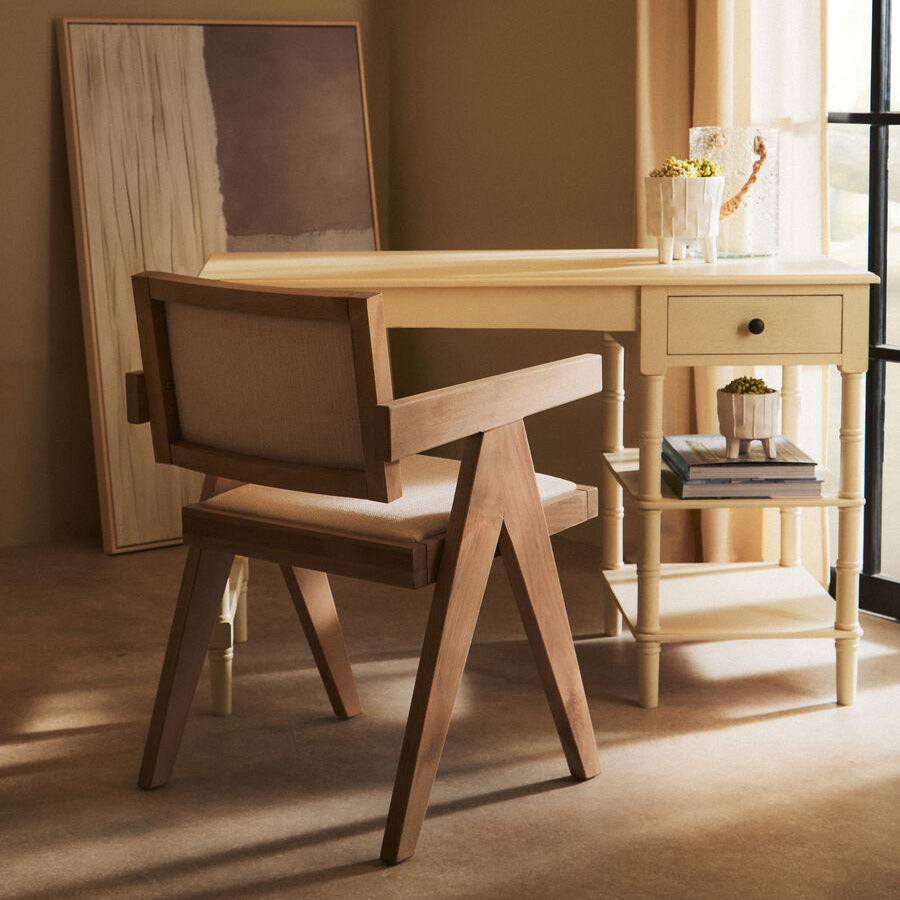 Ivory Fabric and Grey Wash Beech Wood Dining Chair Cebu