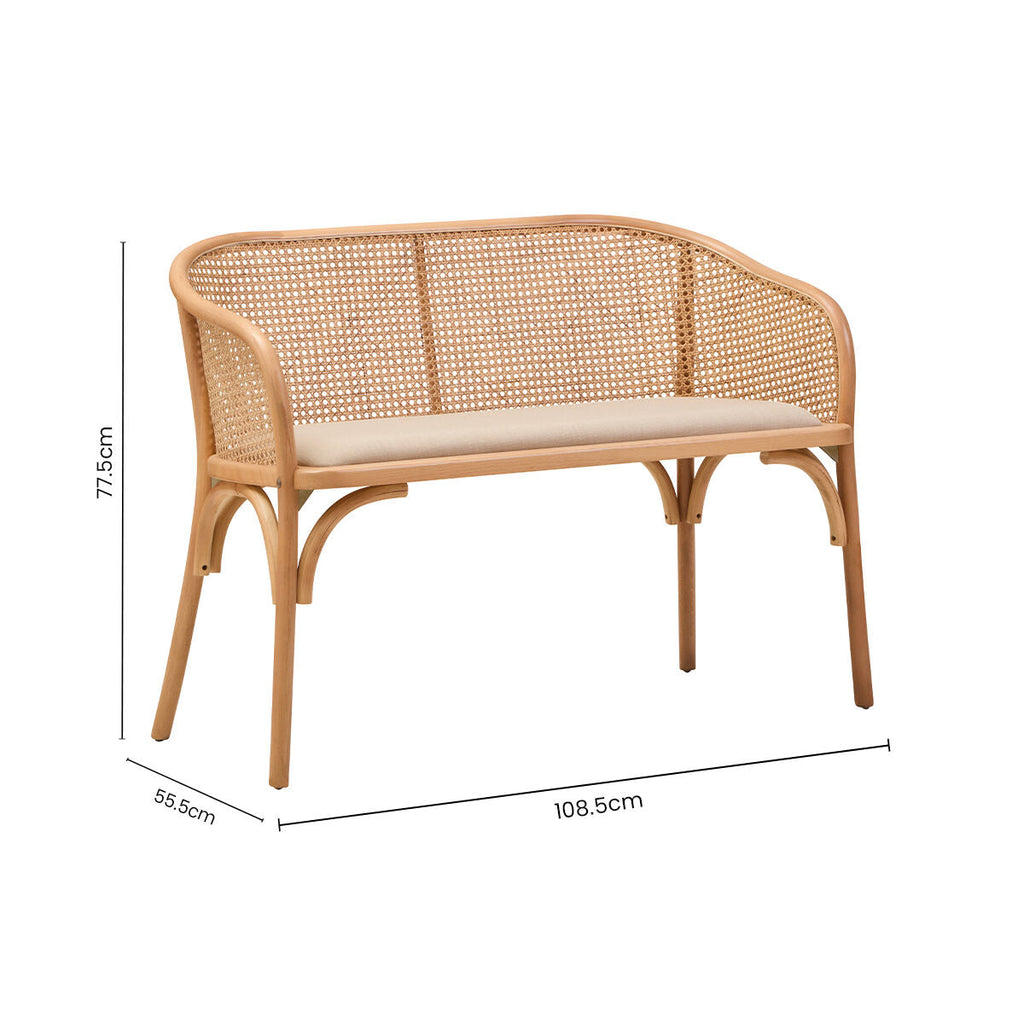 Cebu Natural Cane Bench with Curved Back