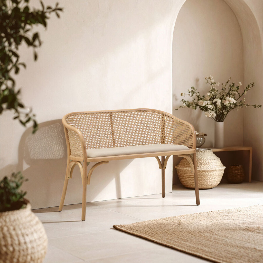 Cebu Natural Cane Bench with Curved Back