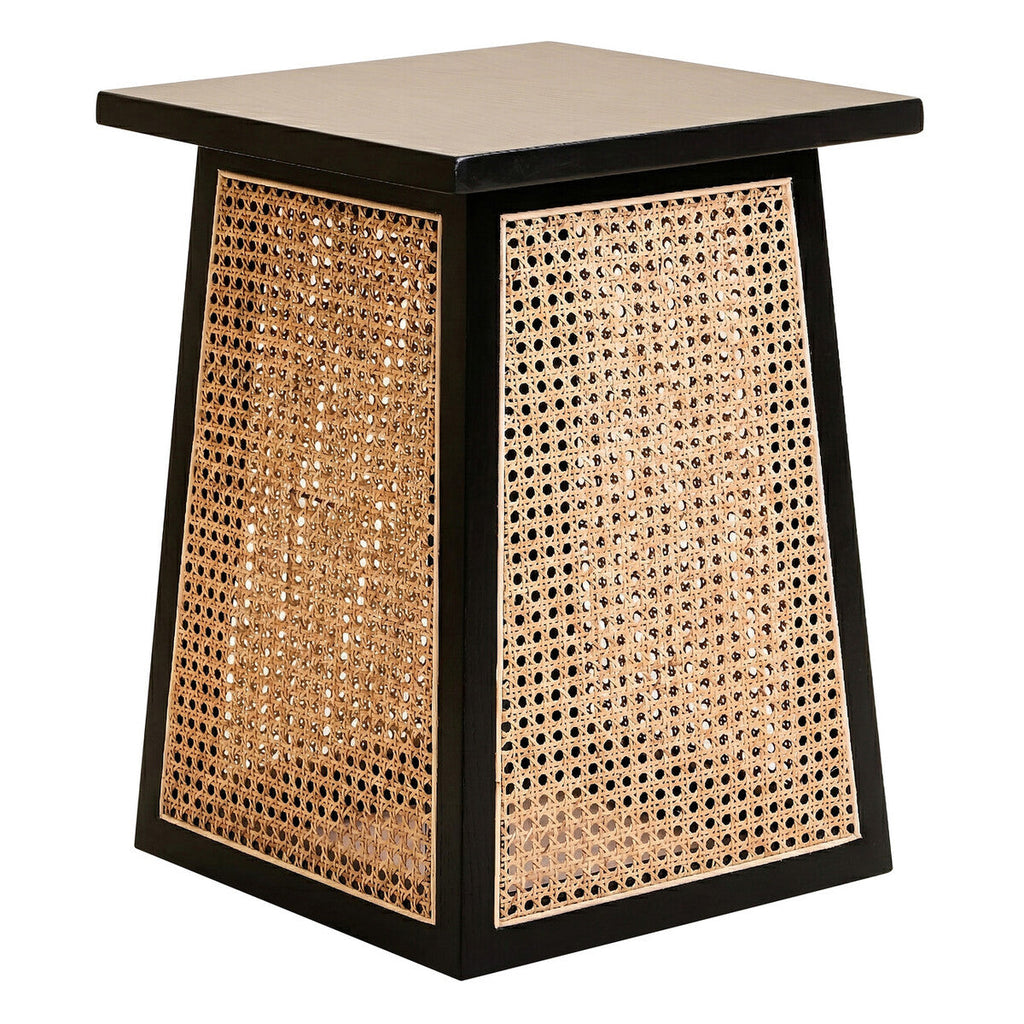 Black Elm Wood Side Table with Woven Natural Cane Panels Cebu