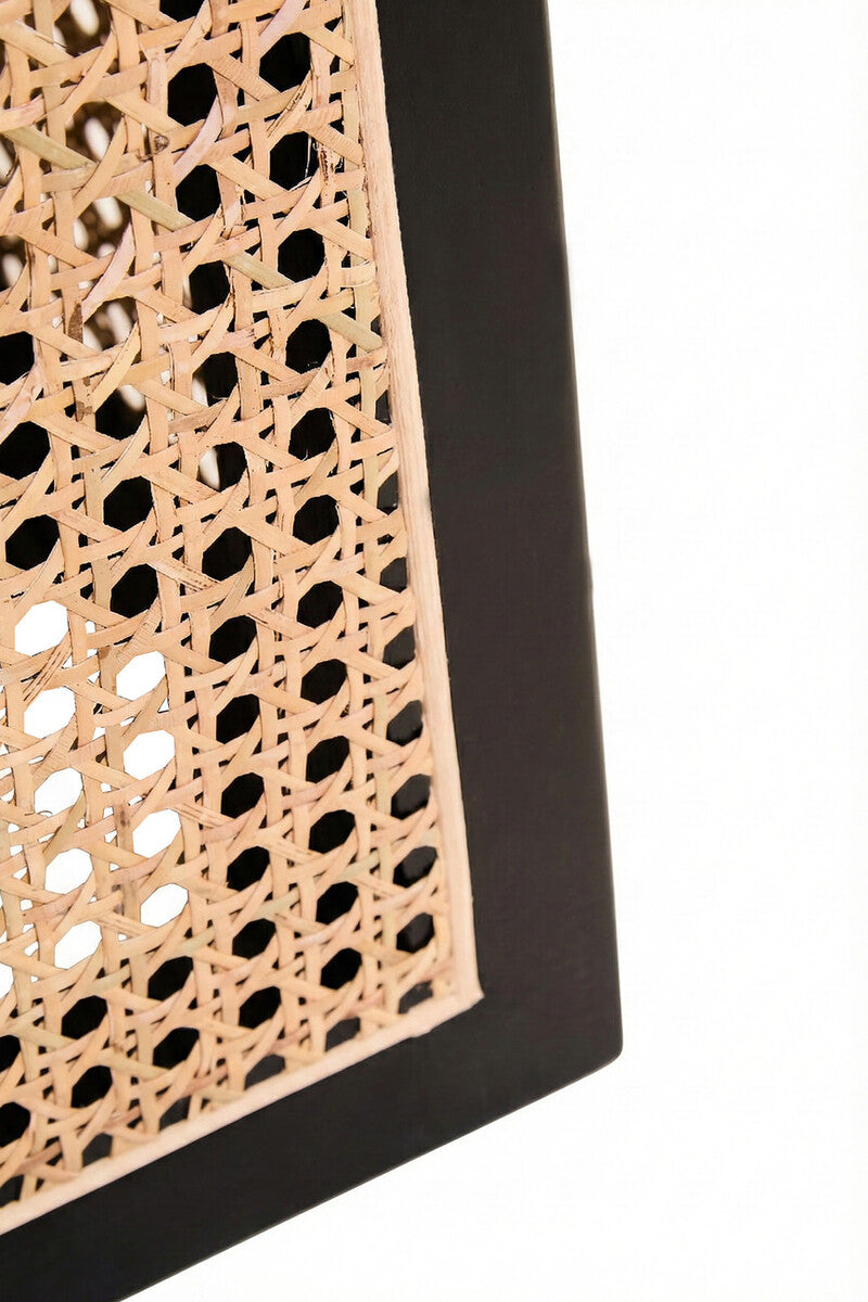 Black Elm Wood Side Table with Woven Natural Cane Panels Cebu