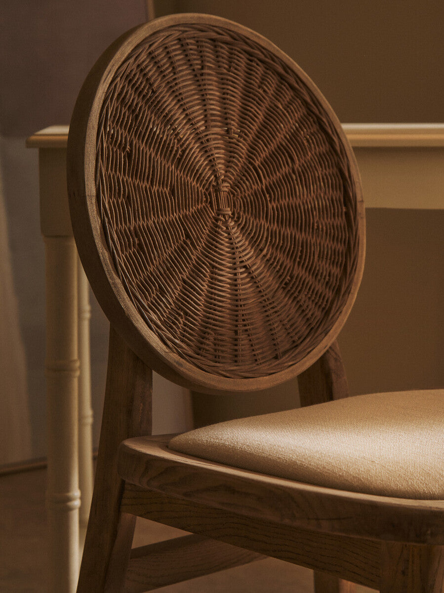 Beige Fabric and White Wash Elm Wood Dining Chair | Cebu