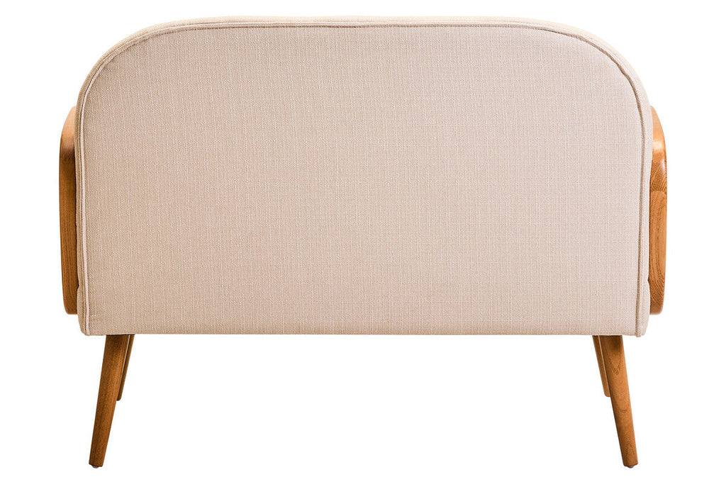2 Seater Ivory Fabric, Cane Sofa with Elm Wood Legs Cebu