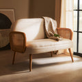 2 Seater Ivory Fabric, Cane Sofa with Elm Wood Legs Cebu