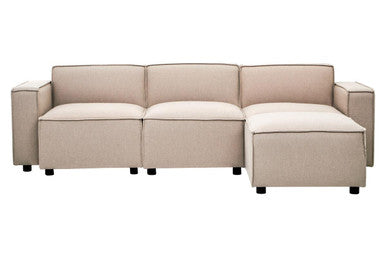 Toulouse Natural Fabric Modular Ottoman with Wood Frame