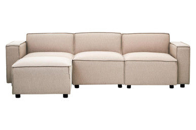 Toulouse Natural Fabric Modular Ottoman with Wood Frame