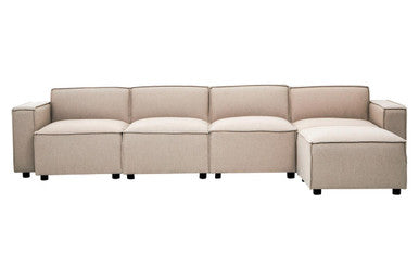 Toulouse Natural Fabric Modular Ottoman with Wood Frame