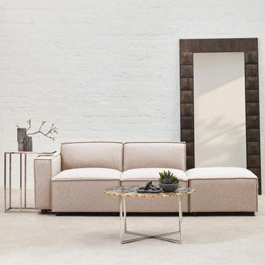 Toulouse Natural Fabric Modular Ottoman with Wood Frame