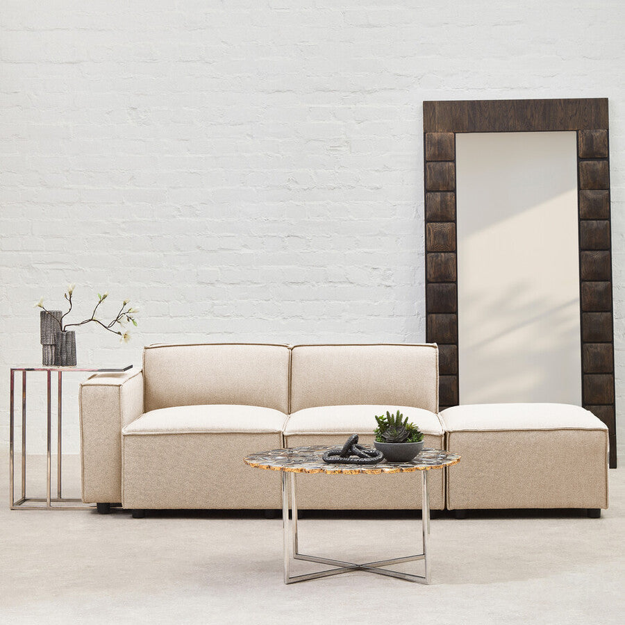 Toulouse Cream Fabric Modular Ottoman with Wood Frame