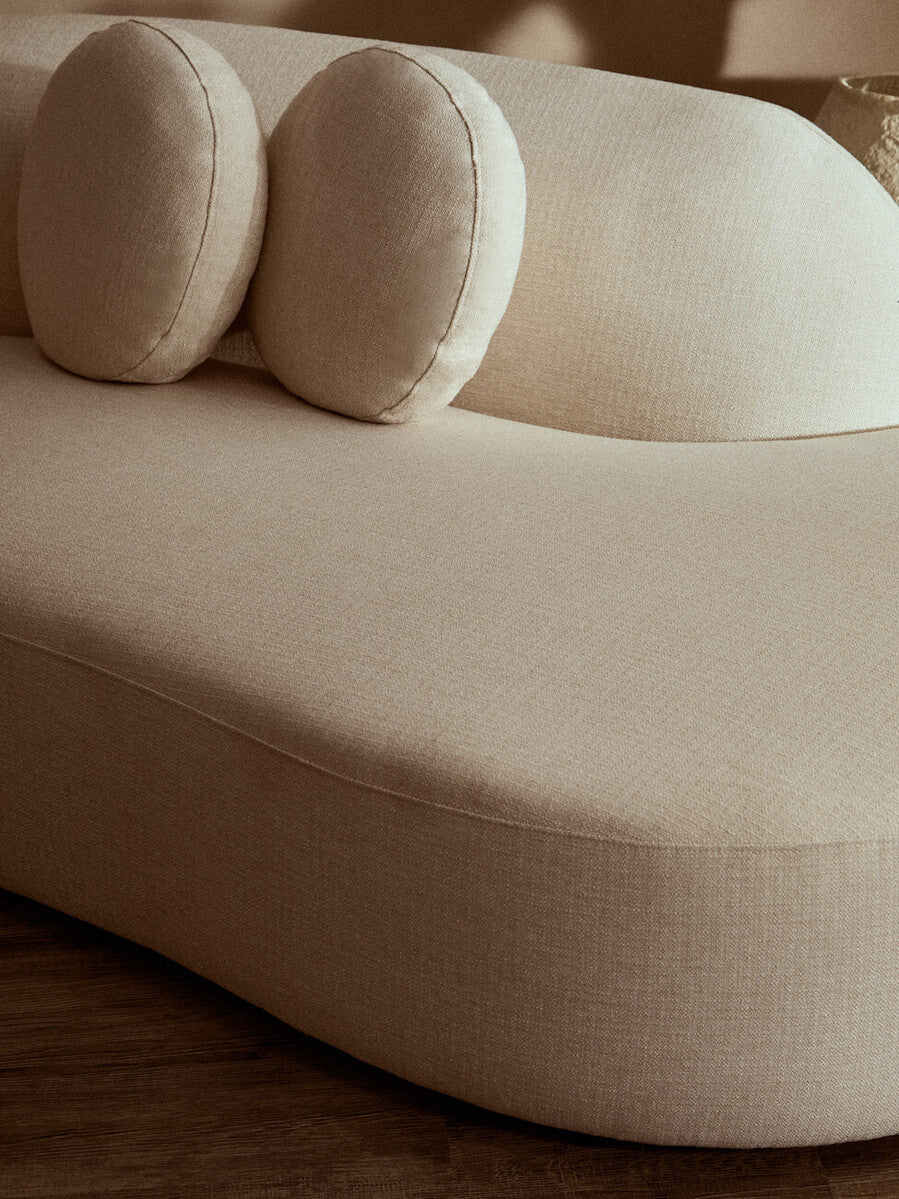 3 Seater Cream Linen Curved Sofa | Ovada