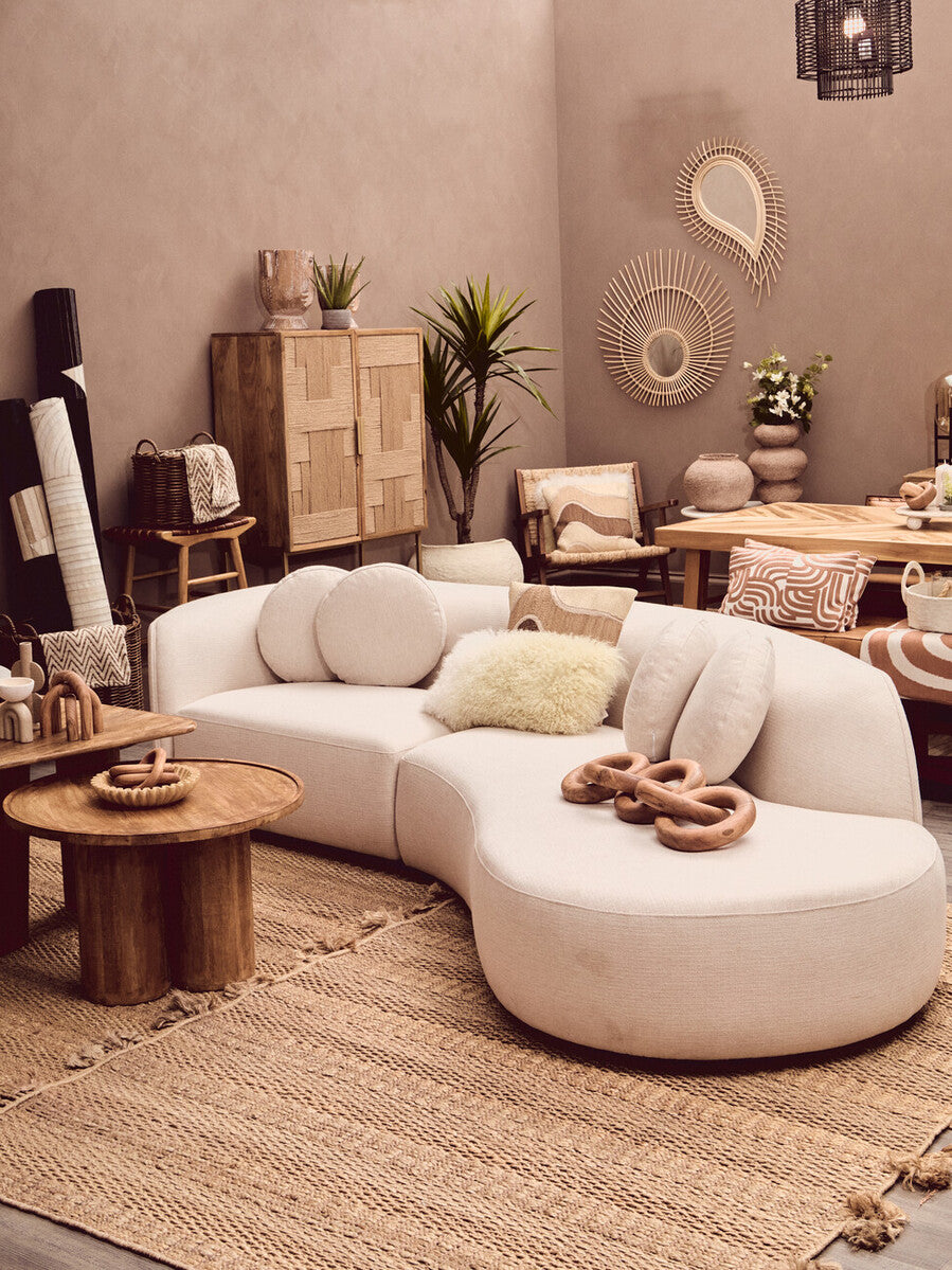 3 Seater Cream Linen Curved Sofa | Ovada