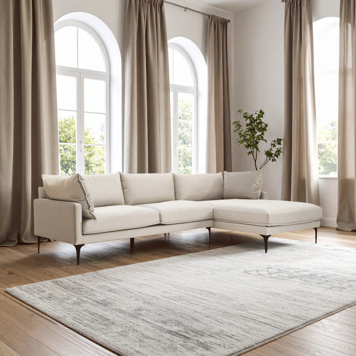 3 Seater Cream Right Chaise Sofa | Comfee
