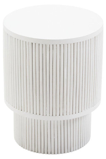 Whitewashed Mango Wood Ridge Detail Side Table with Column Base | Walsa