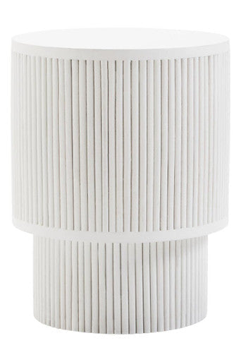 Whitewashed Mango Wood Ridge Detail Side Table with Column Base | Walsa