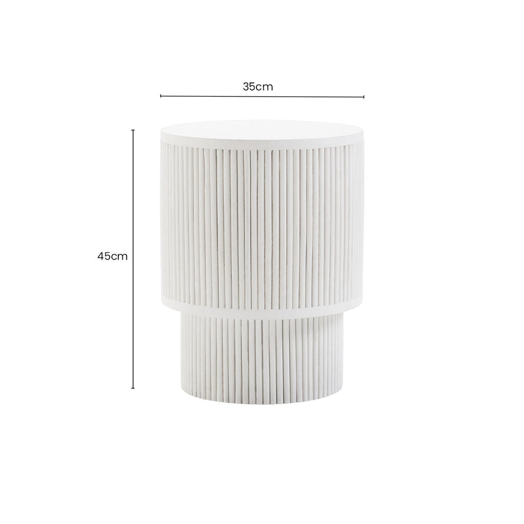 Whitewashed Mango Wood Ridge Detail Side Table with Column Base | Walsa