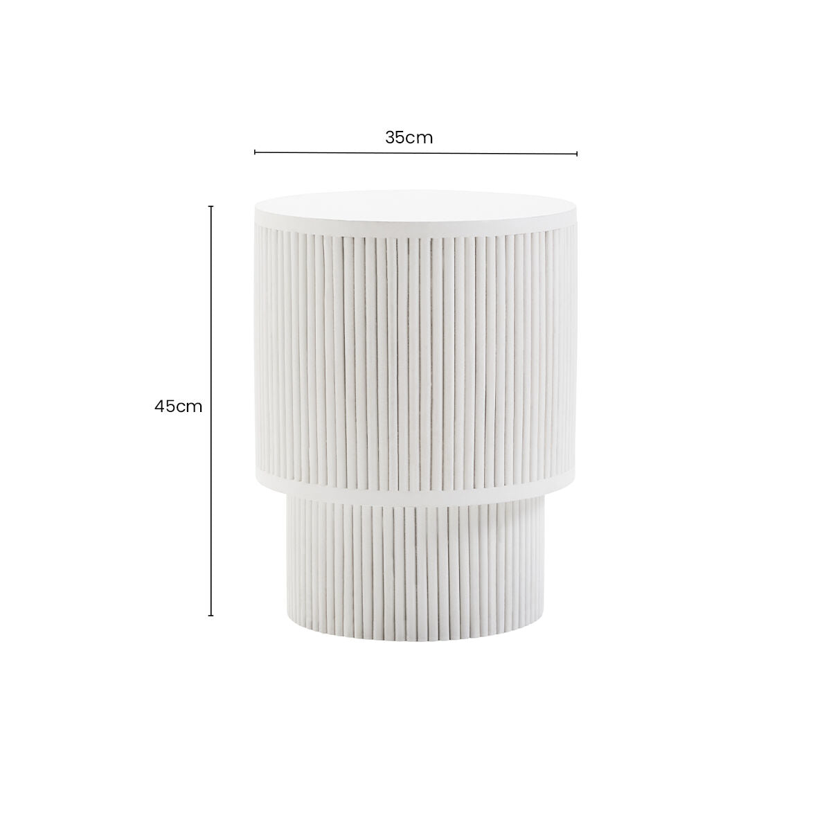Whitewashed Mango Wood Ridge Detail Side Table with Column Base | Walsa