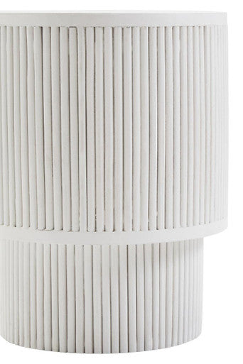 Whitewashed Mango Wood Ridge Detail Side Table with Column Base | Walsa