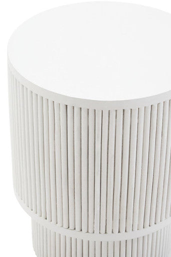 Whitewashed Mango Wood Ridge Detail Side Table with Column Base | Walsa