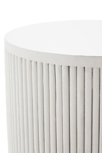 Whitewashed Mango Wood Ridge Detail Side Table with Column Base | Walsa
