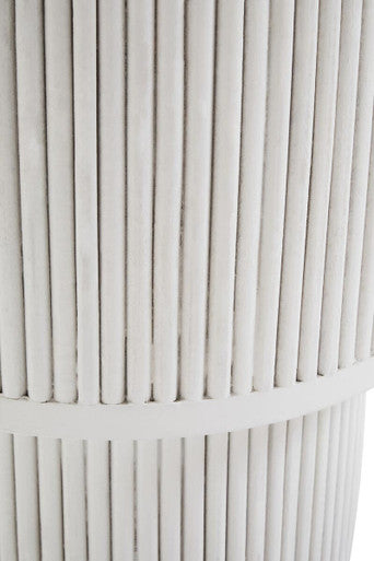 Whitewashed Mango Wood Ridge Detail Side Table with Column Base | Walsa
