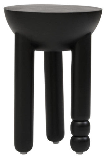 Black Mango Wood Round Side Table with Column Detail Base | Walsa
