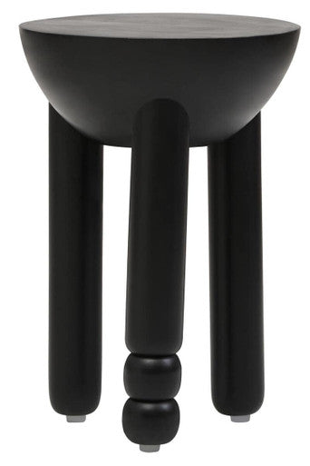 Black Mango Wood Round Side Table with Column Detail Base | Walsa