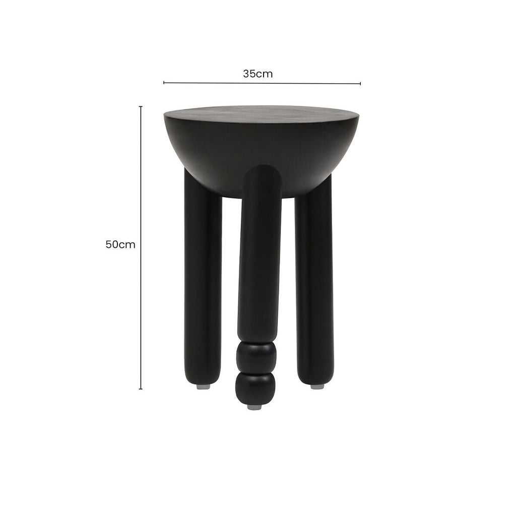 Black Mango Wood Round Side Table with Column Detail Base | Walsa