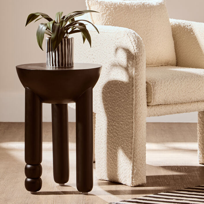 Black Mango Wood Round Side Table with Column Detail Base | Walsa