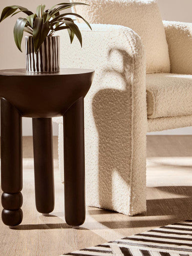 Black Mango Wood Round Side Table with Column Detail Base | Walsa