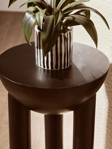 Black Mango Wood Round Side Table with Column Detail Base | Walsa