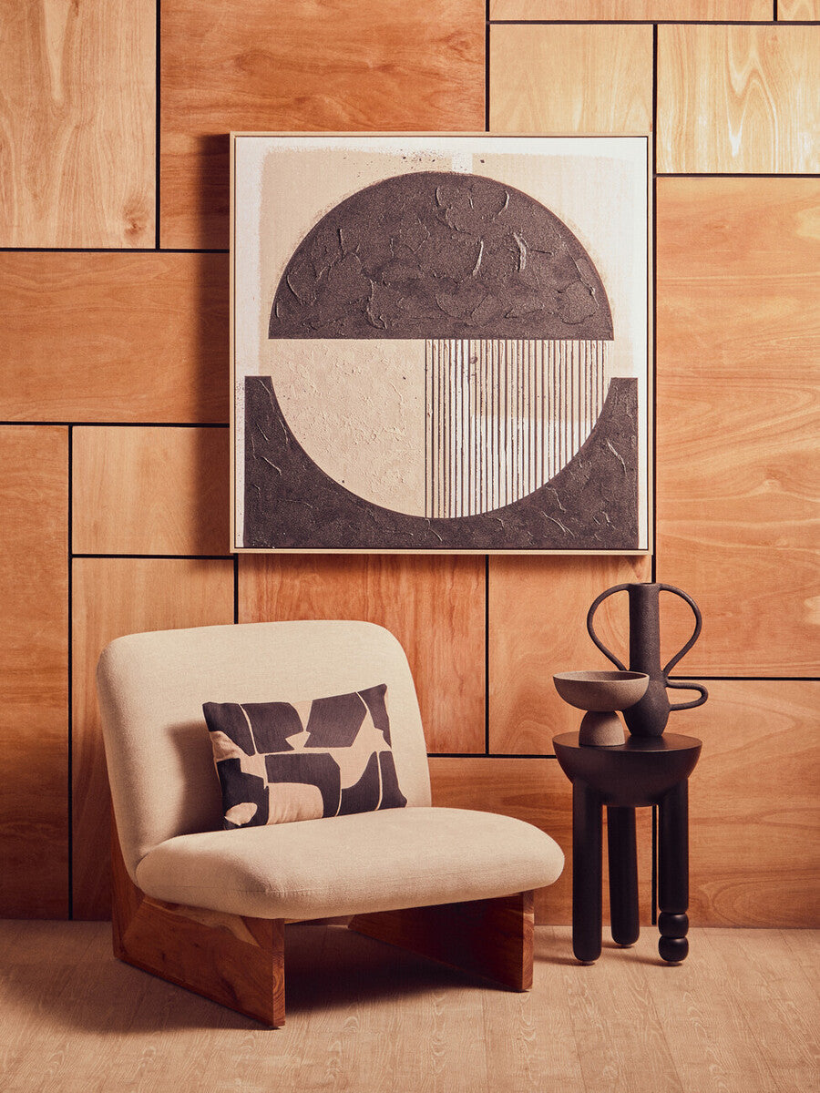 Black Mango Wood Round Side Table with Column Detail Base | Walsa