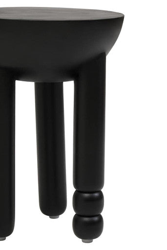 Black Mango Wood Round Side Table with Column Detail Base | Walsa