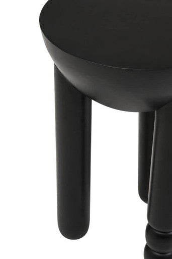 Black Mango Wood Round Side Table with Column Detail Base | Walsa