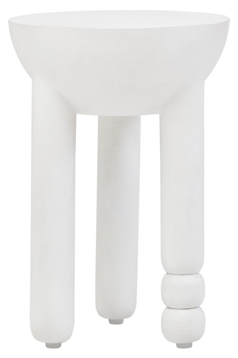 Whitewash Mango Wood Round Side Table with Column Detail Base | Walsa