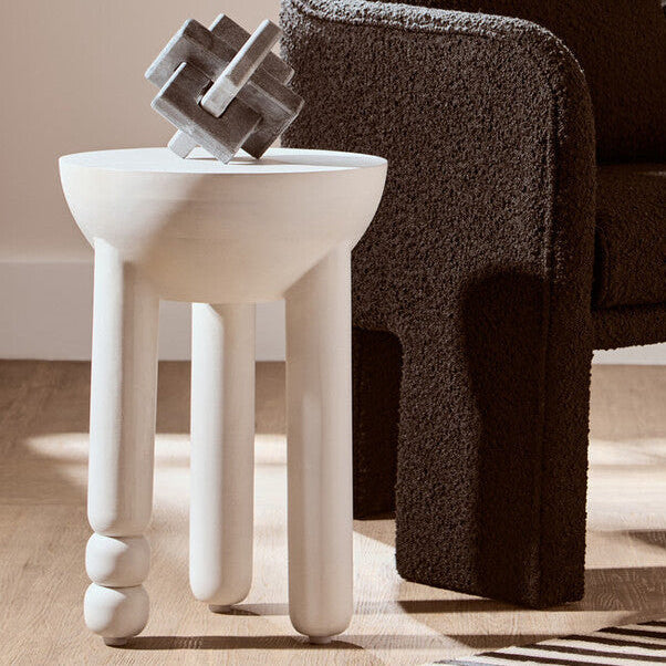 Whitewash Mango Wood Round Side Table with Column Detail Base | Walsa