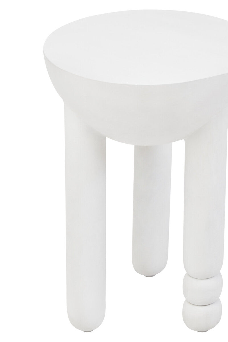 Whitewash Mango Wood Round Side Table with Column Detail Base | Walsa
