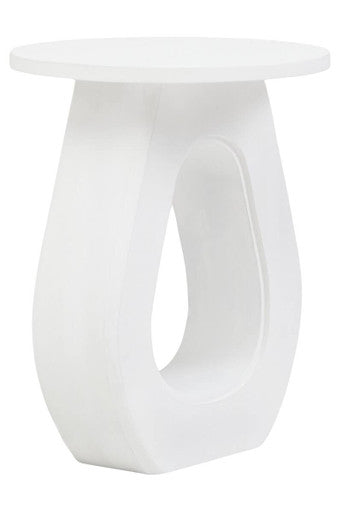 Whitewash Finish Mango Wood Accent Table with Horseshoe Cutout Base | Walsa