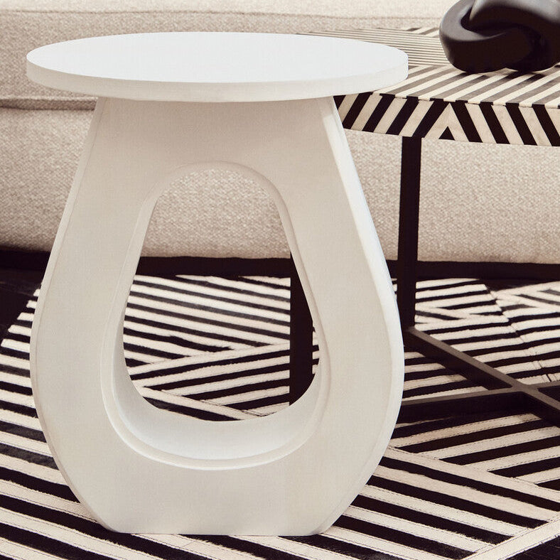 Whitewash Finish Mango Wood Accent Table with Horseshoe Cutout Base | Walsa