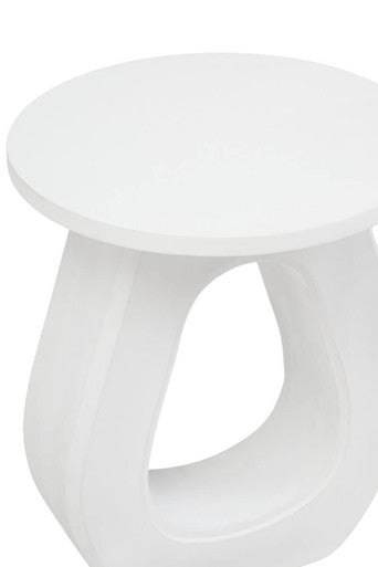 Whitewash Finish Mango Wood Accent Table with Horseshoe Cutout Base | Walsa